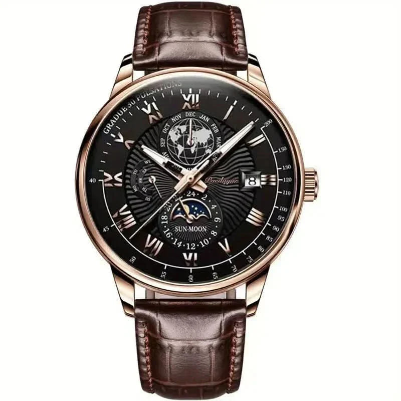 Montre de luxe mécanique pour homme avec phase de lune