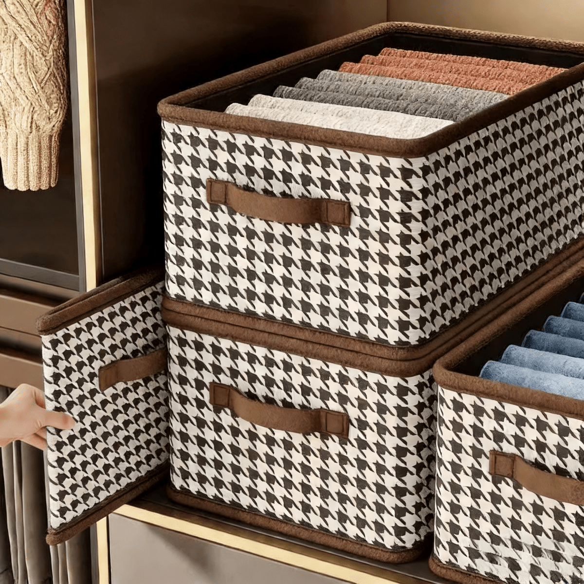 PLAIDKEEP – Boîte de rangement à motif pied-de-poule pour une organisation de la maison élégante
