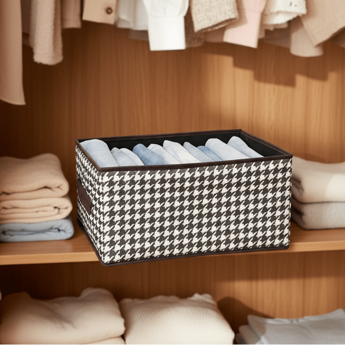 PLAIDKEEP – Boîte de rangement à motif pied-de-poule pour une organisation de la maison élégante