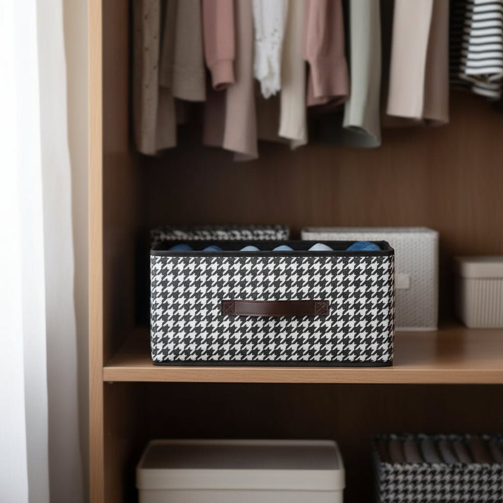 PLAIDKEEP – Boîte de rangement à motif pied-de-poule pour une organisation de la maison élégante