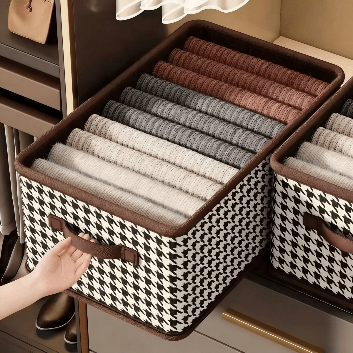 PLAIDKEEP – Boîte de rangement à motif pied-de-poule pour une organisation de la maison élégante