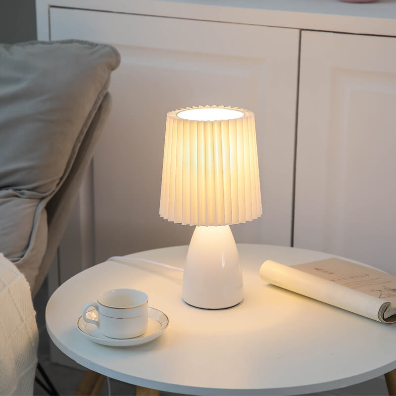 Lampe de table à abat-jour en tissu plissé - Lampe de chevet moderne - Style nordique