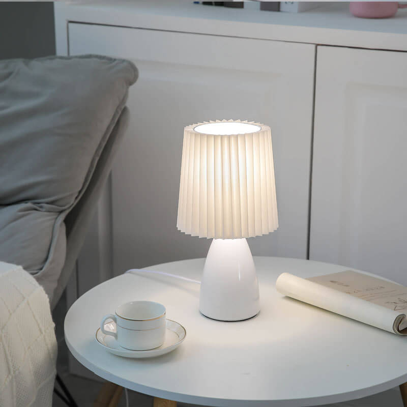 Lampe de table à abat-jour en tissu plissé - Lampe de chevet moderne - Style nordique