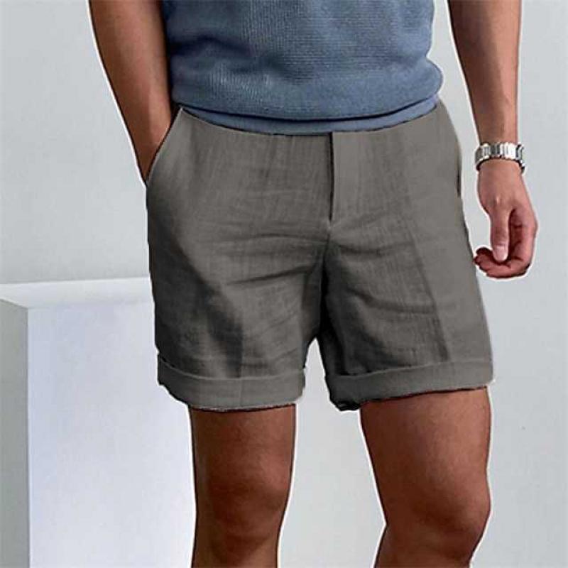 Shorts de plage en lin pour homme à taille élastique et coupe confortable.