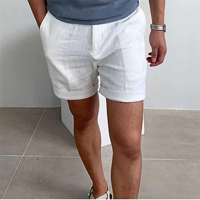 Shorts de plage en lin pour homme à taille élastique et coupe confortable.