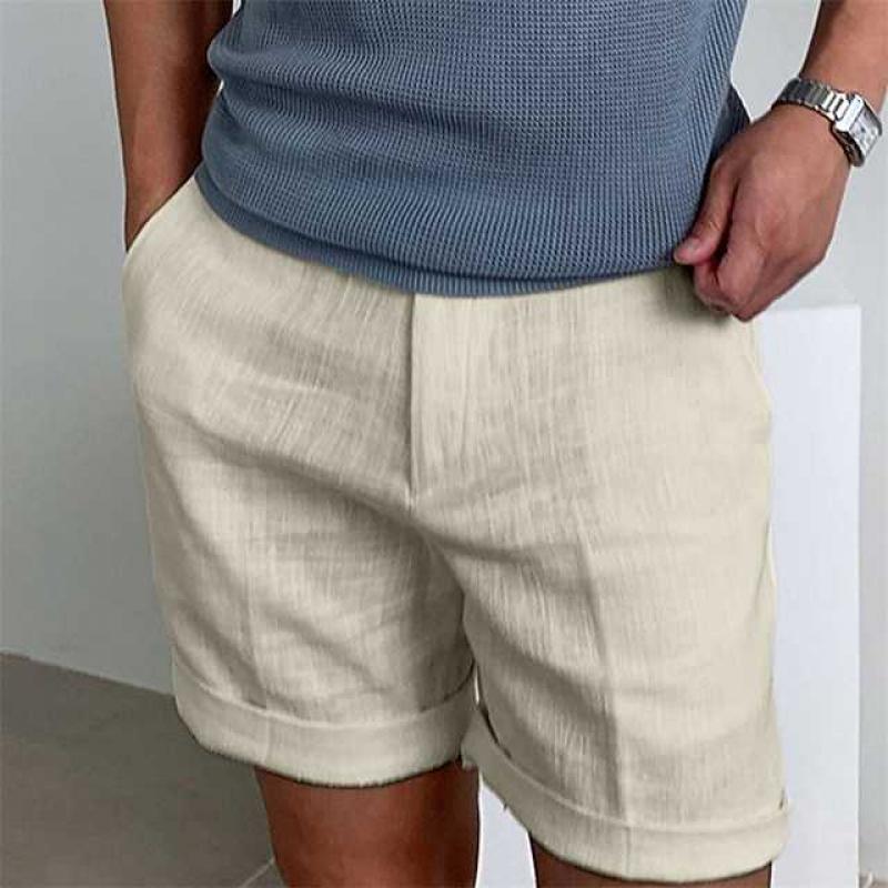Shorts de plage en lin pour homme à taille élastique et coupe confortable.