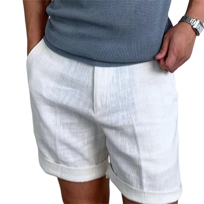 Shorts de plage en lin pour homme à taille élastique et coupe confortable.
