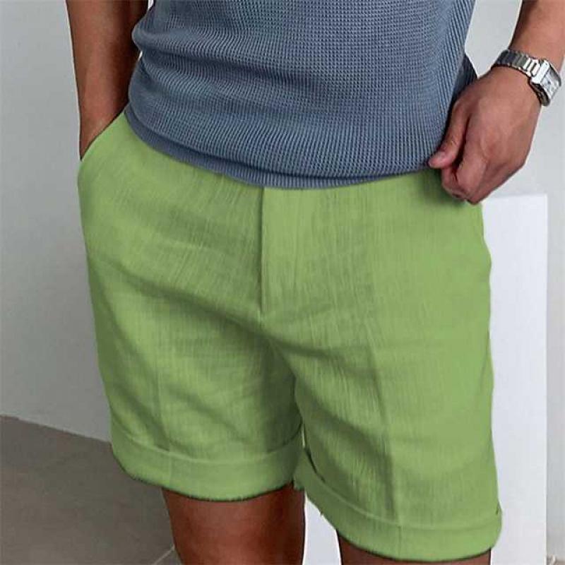 Shorts de plage en lin pour homme à taille élastique et coupe confortable.