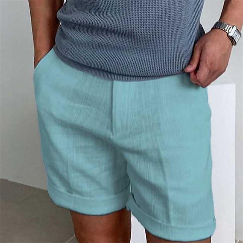Shorts de plage en lin pour homme à taille élastique et coupe confortable.
