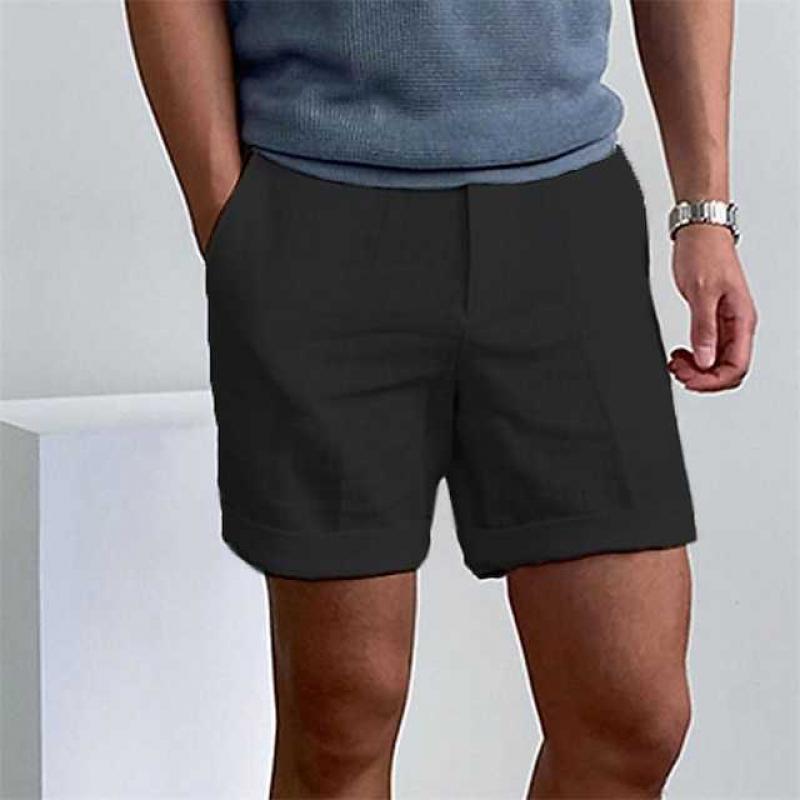 Shorts de plage en lin pour homme à taille élastique et coupe confortable.