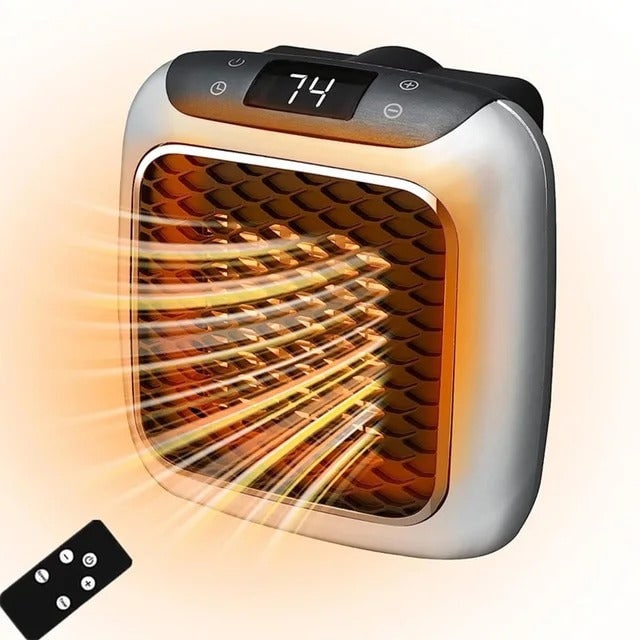 Chauffage électrique portable sur prise murale 800 W – Thermostat réglable 16-33 °C, minuterie 12 heures, fonctionnement silencieux