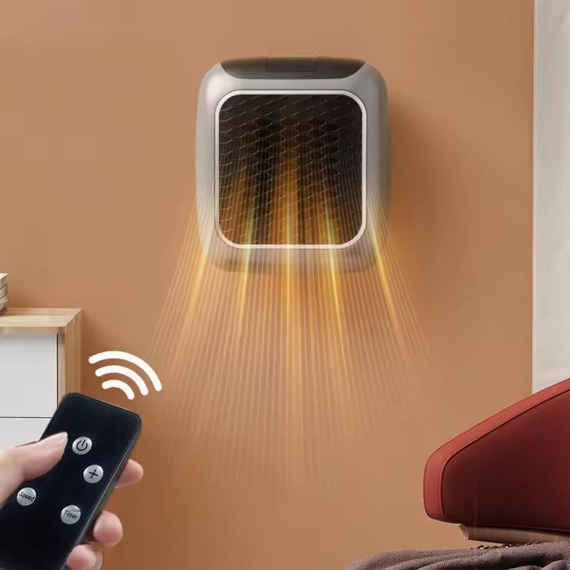 Chauffage électrique portable sur prise murale 800 W – Thermostat réglable 16-33 °C, minuterie 12 heures, fonctionnement silencieux
