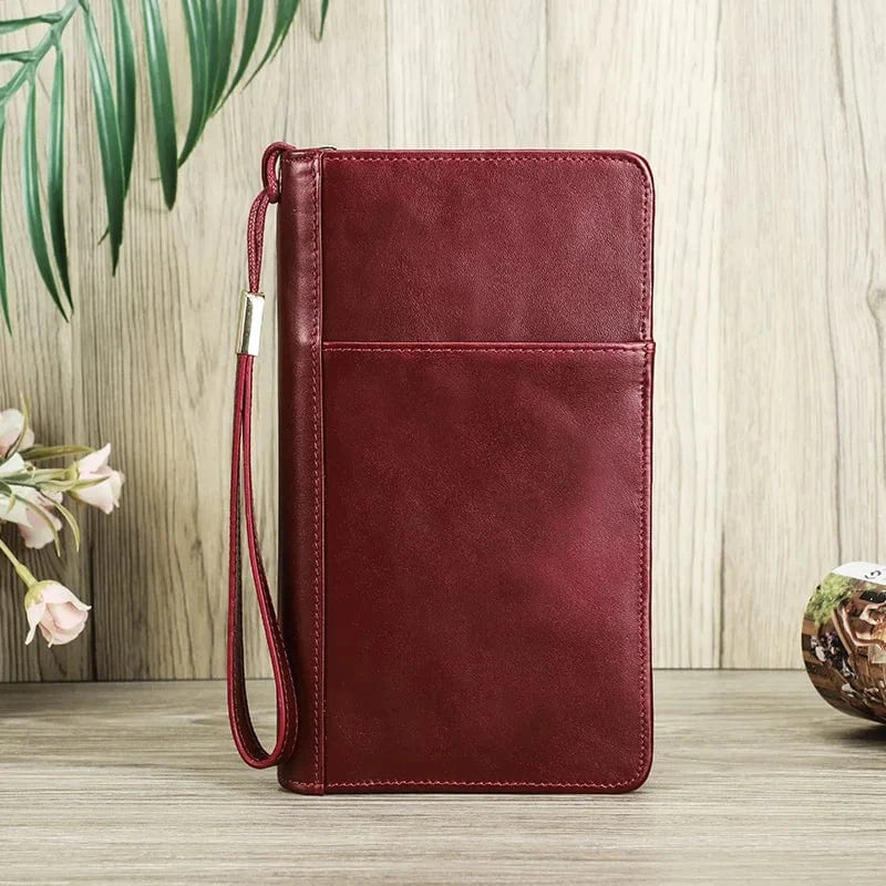 Porte-cartes de voyage en cuir véritable pour femmes