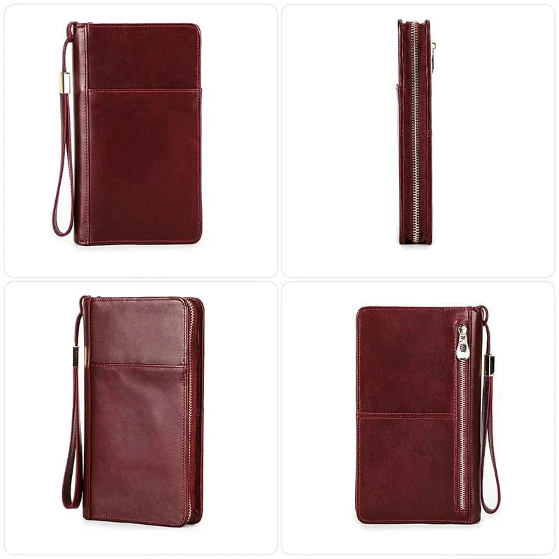 Porte-cartes de voyage en cuir véritable pour femmes