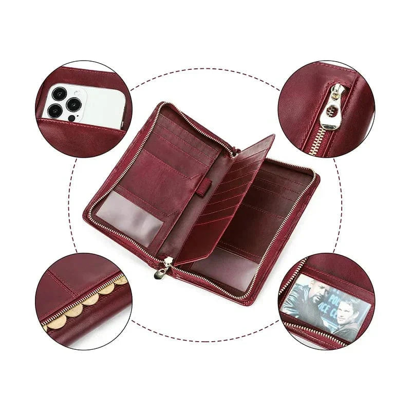 Porte-cartes de voyage en cuir véritable pour femmes