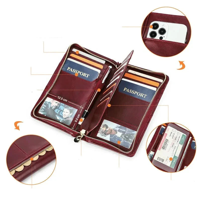 Porte-cartes de voyage en cuir véritable pour femmes