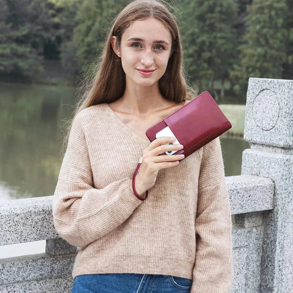 Porte-cartes de voyage en cuir véritable pour femmes