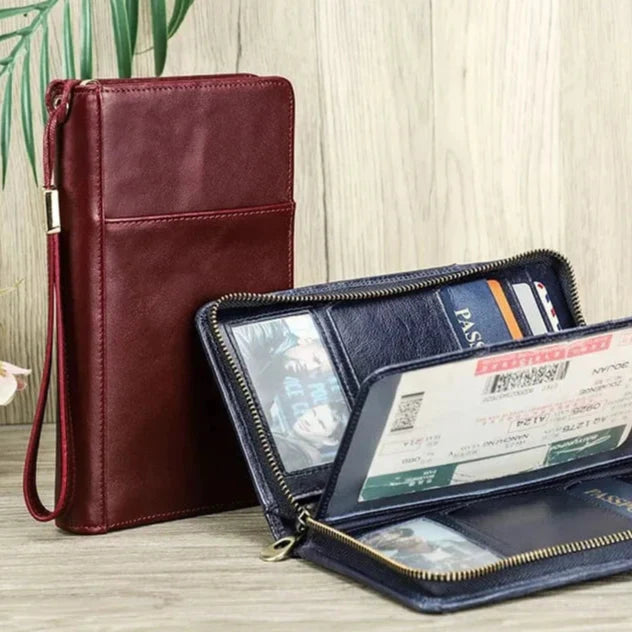 Porte-cartes de voyage en cuir véritable pour femmes