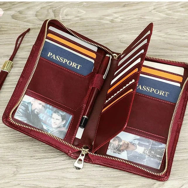 Porte-cartes de voyage en cuir véritable pour femmes