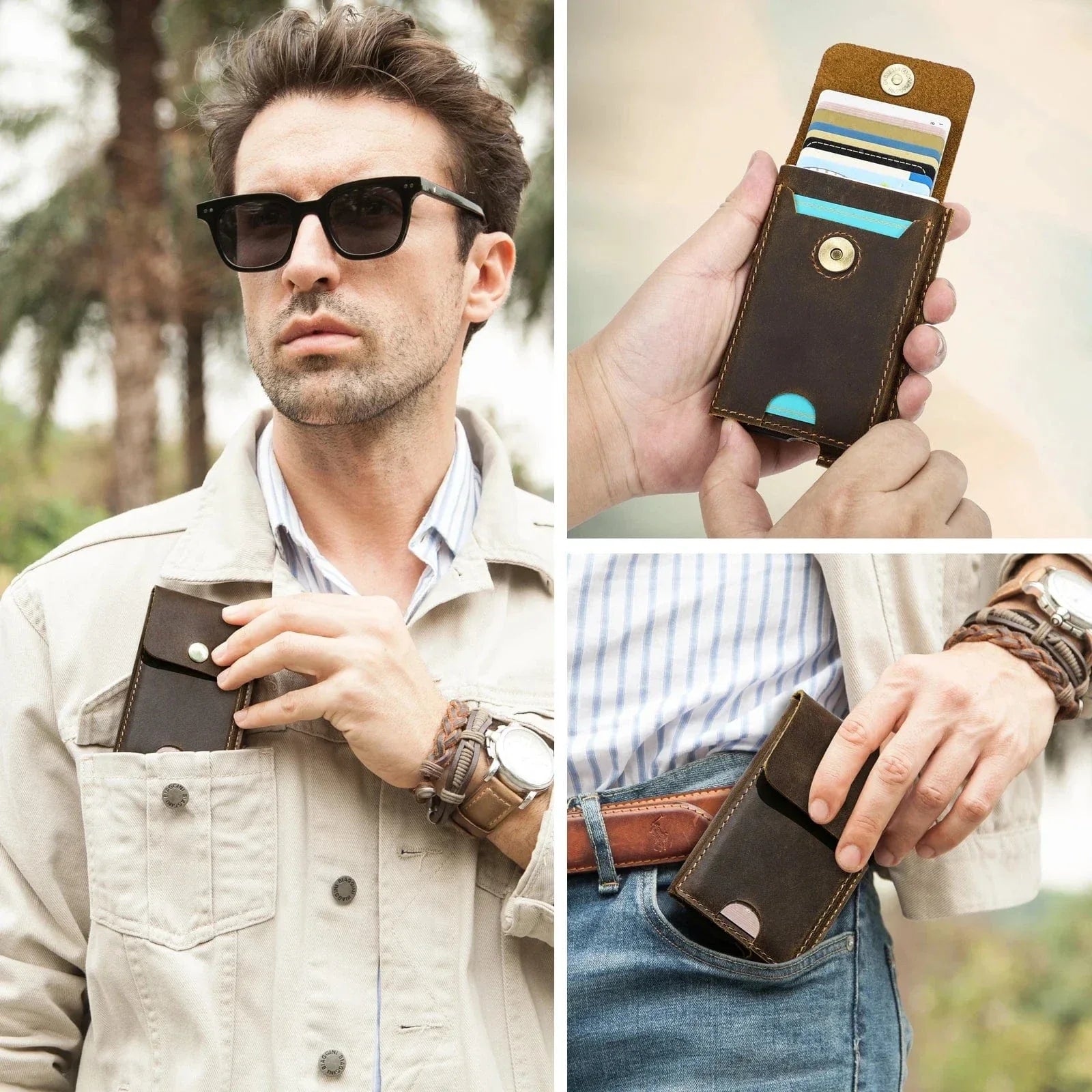 Porte-cartes rigide en cuir pour homme