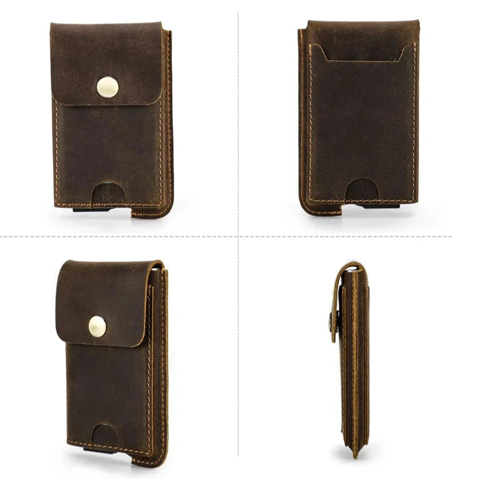 Porte-cartes rigide en cuir pour homme