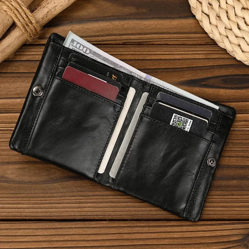 Portefeuille compact en cuir véritable pour hommes