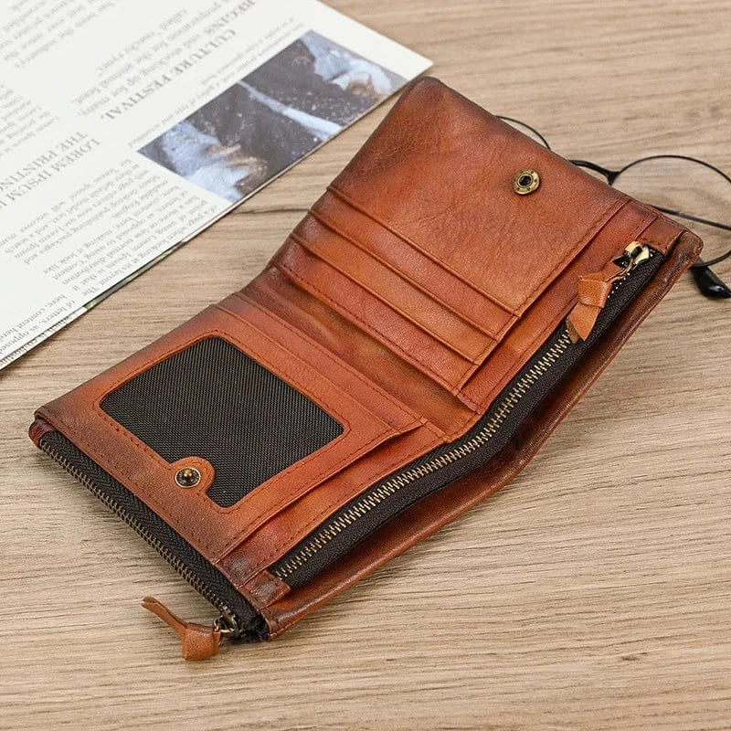 Portefeuille compact en cuir véritable pour hommes