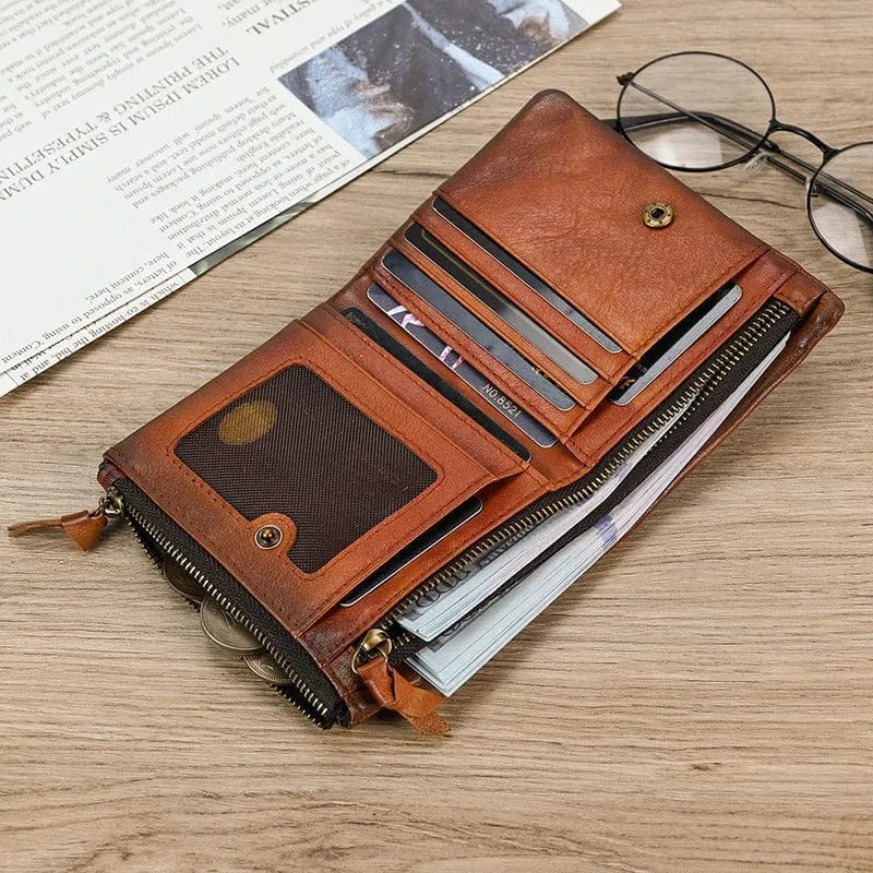 Portefeuille compact en cuir véritable pour hommes
