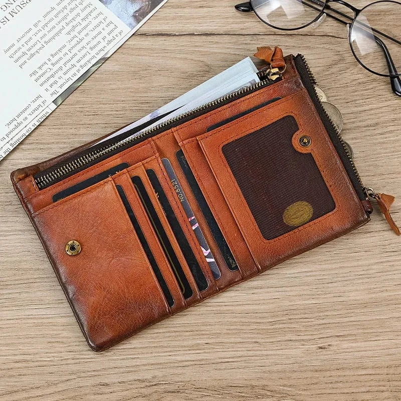 Portefeuille compact en cuir véritable pour hommes