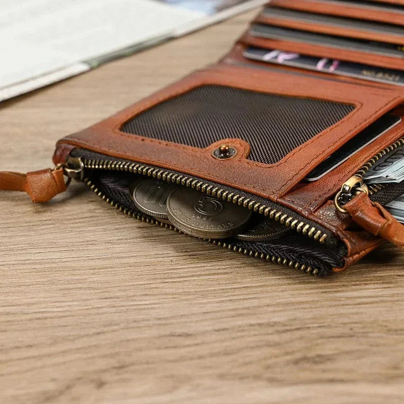 Portefeuille compact en cuir véritable pour hommes