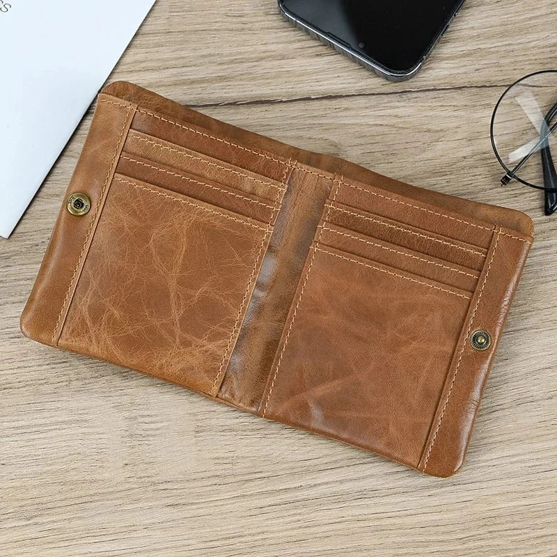 Portefeuille compact en cuir véritable pour hommes
