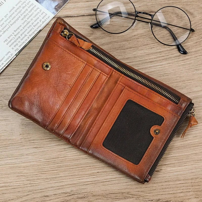Portefeuille compact en cuir véritable pour hommes