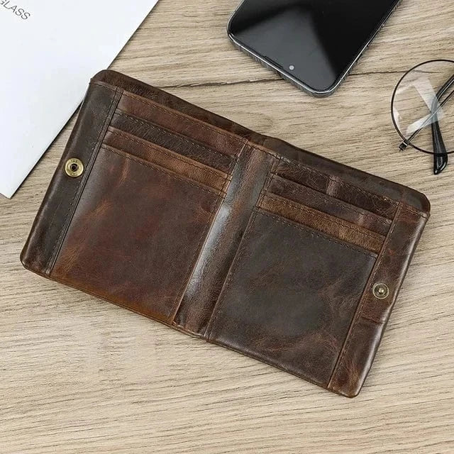 Portefeuille compact en cuir véritable pour hommes