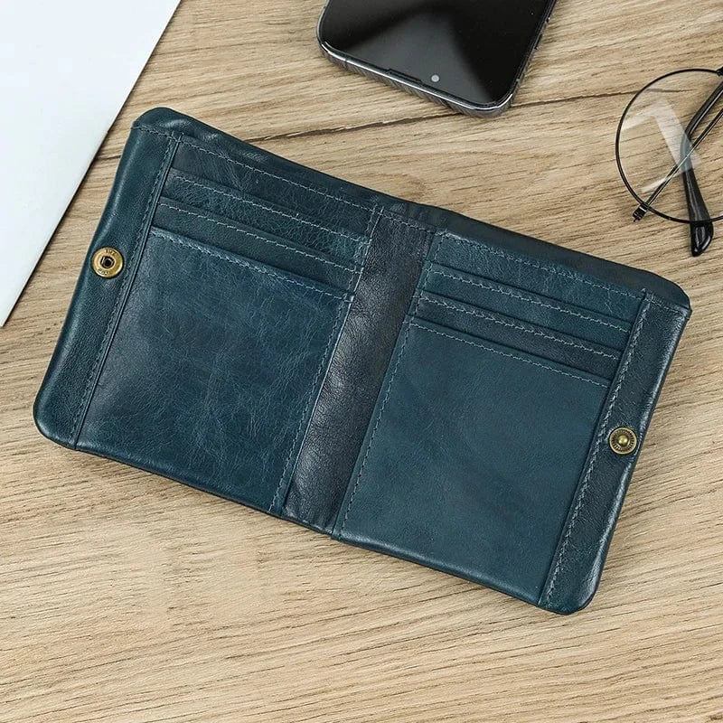 Portefeuille compact en cuir véritable pour hommes