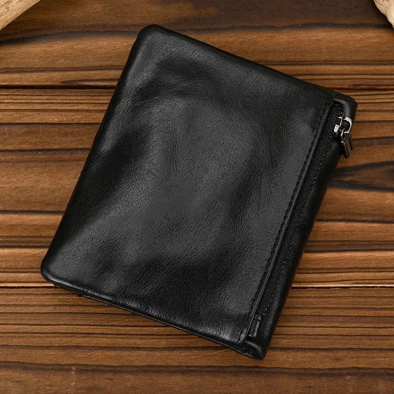 Portefeuille compact en cuir véritable pour hommes