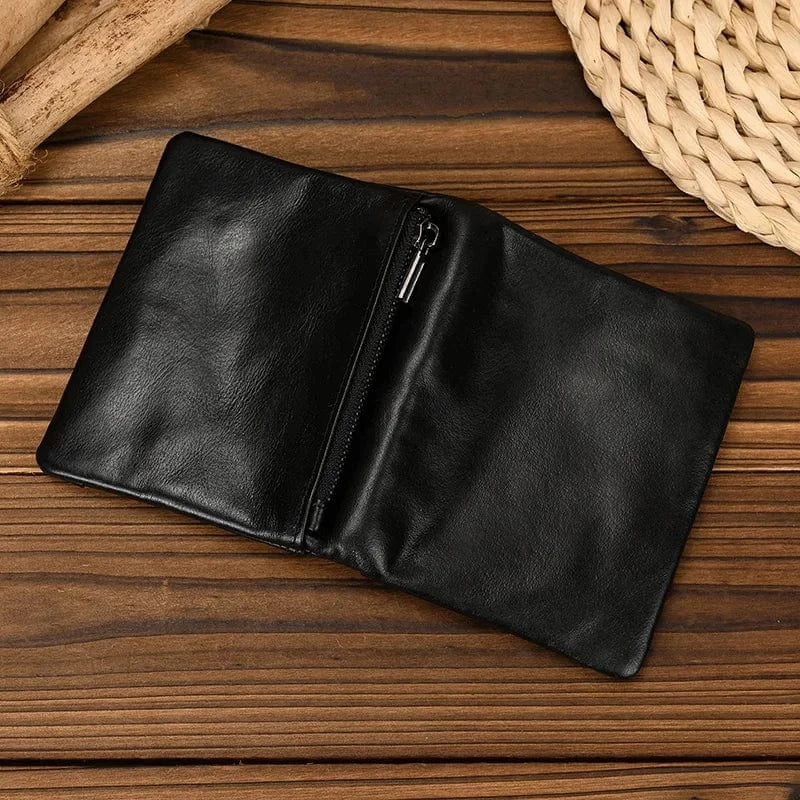 Portefeuille compact en cuir véritable pour hommes