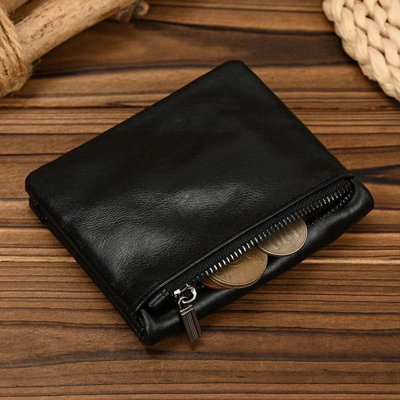Portefeuille compact en cuir véritable pour hommes