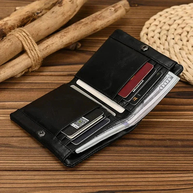 Portefeuille compact en cuir véritable pour hommes