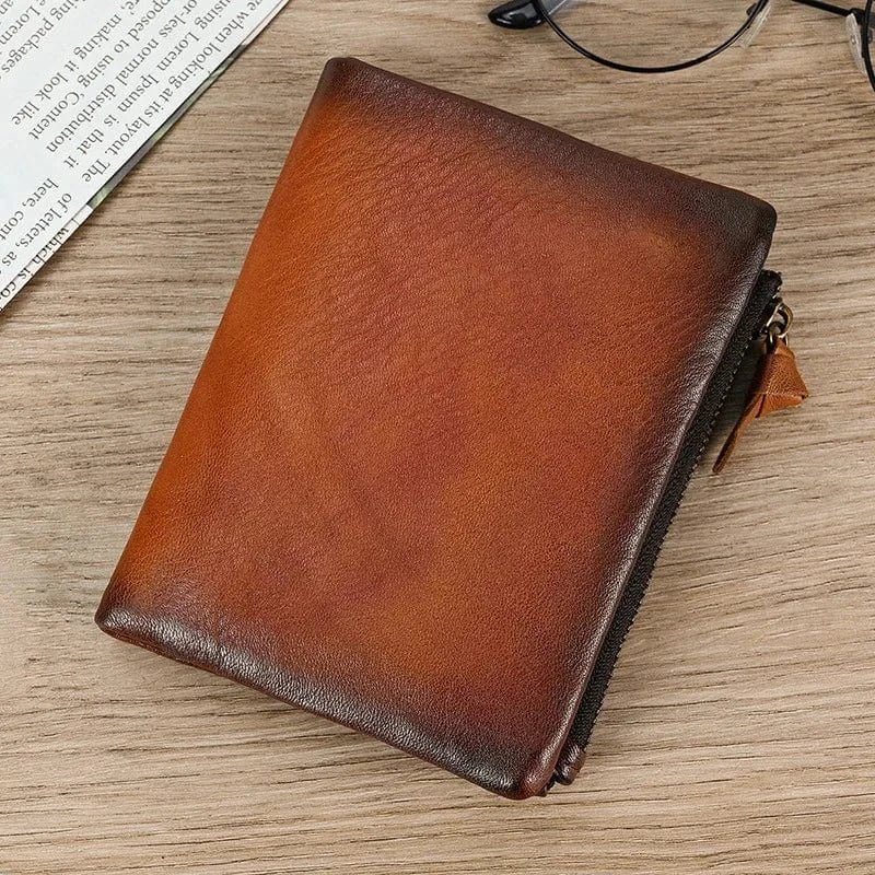 Portefeuille compact en cuir véritable pour hommes