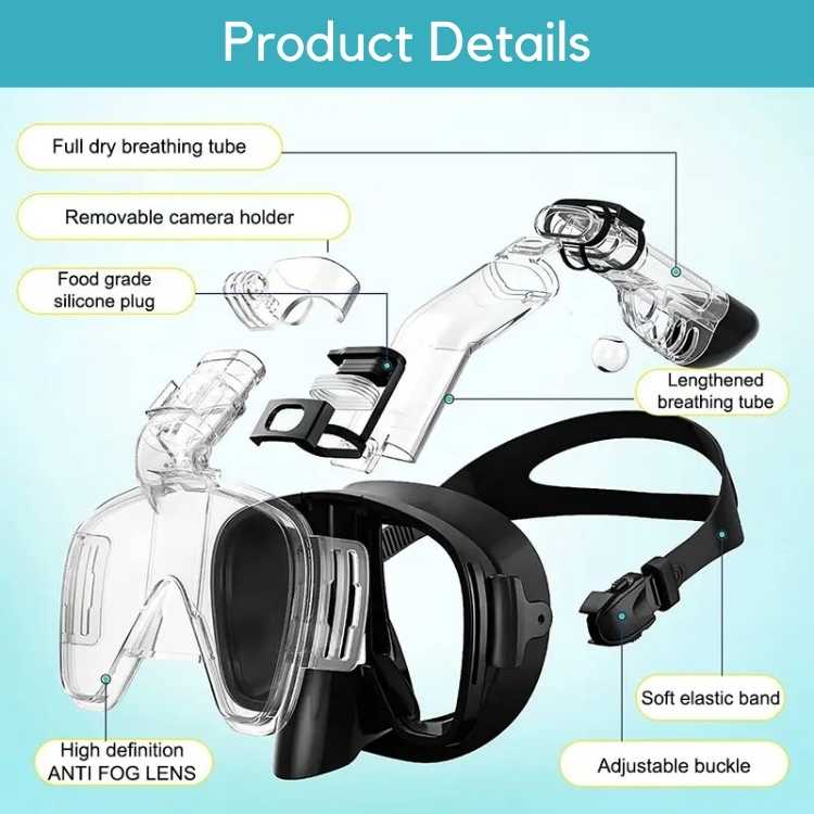 Masque de snorkeling intégral avec vue panoramique à 180° pour hommes et femmes