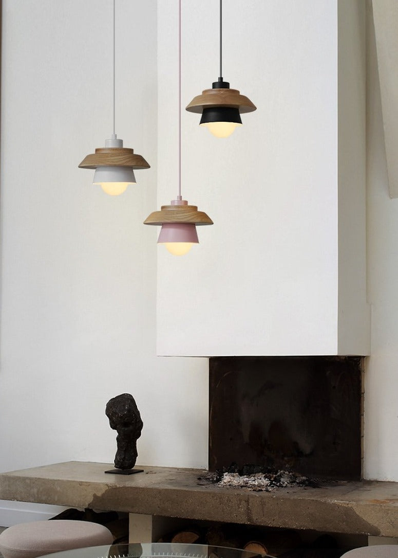 Lampe suspendue Bois Aluminium Scandinave Noir Rose Vert Gris Blanc E27 Salon Salle à manger | Sansotis