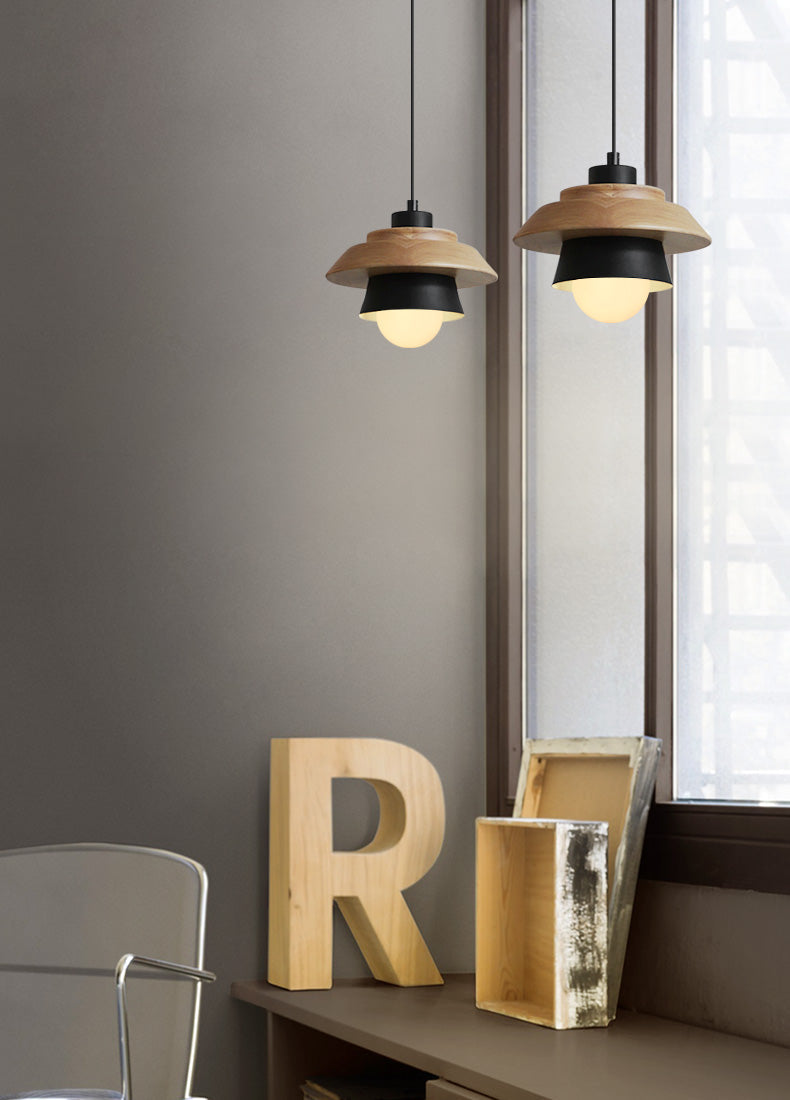 Lampe suspendue Bois Aluminium Scandinave Noir Rose Vert Gris Blanc E27 Salon Salle à manger | Sansotis