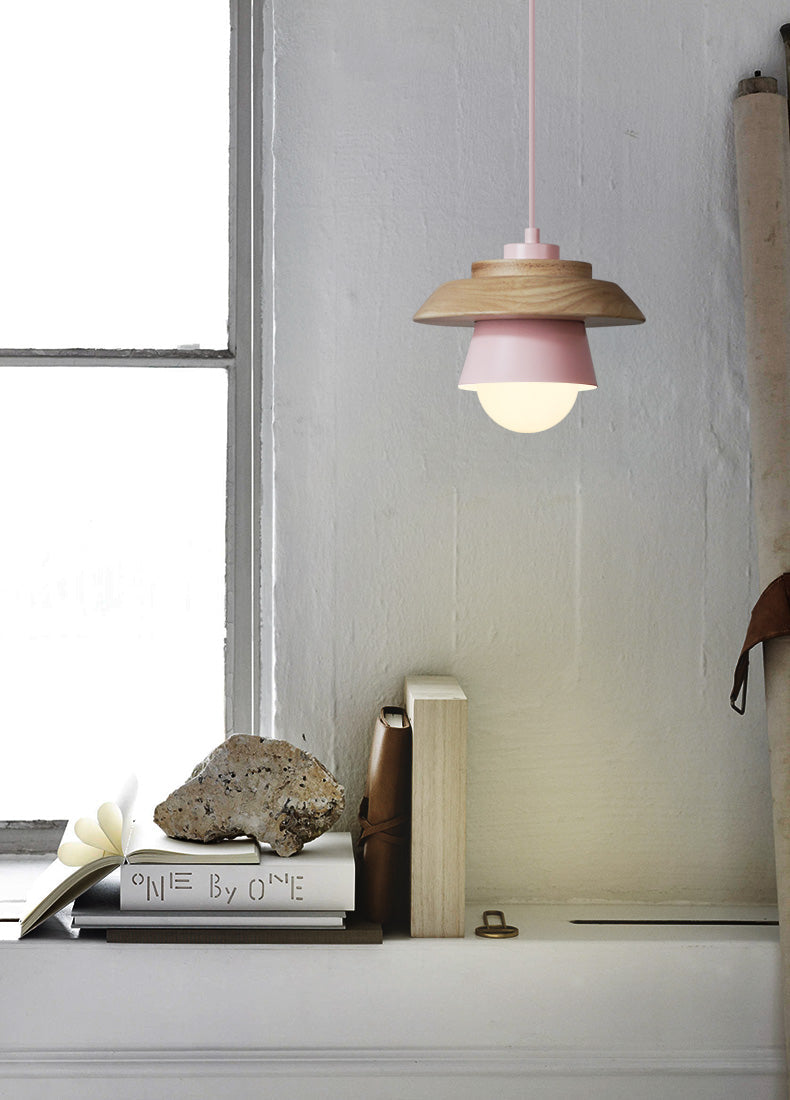 Lampe suspendue Bois Aluminium Scandinave Noir Rose Vert Gris Blanc E27 Salon Salle à manger | Sansotis
