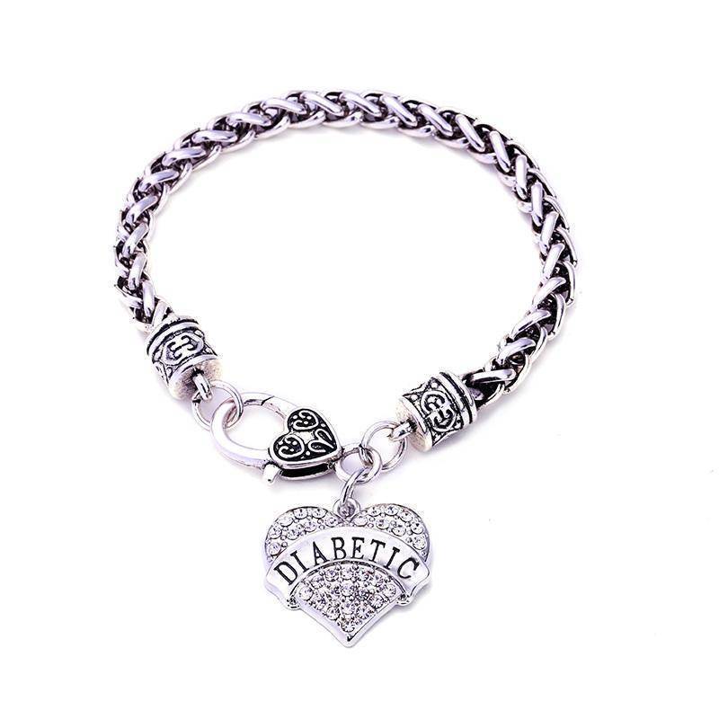 Bracelet d’identification d’alerte médicale diabétique pour femmes - Coeurs en cristal rose, bleu, clair ou rouge - Diabète
