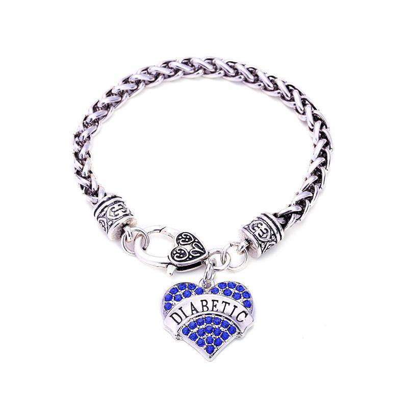 Bracelet d’identification d’alerte médicale diabétique pour femmes - Coeurs en cristal rose, bleu, clair ou rouge - Diabète