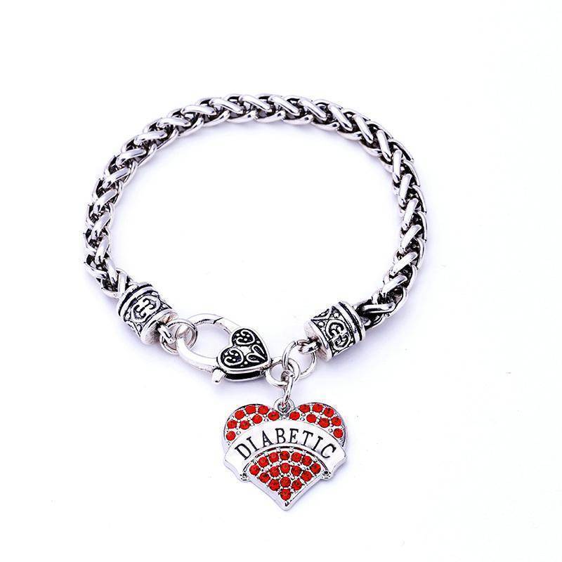 Bracelet d’identification d’alerte médicale diabétique pour femmes - Coeurs en cristal rose, bleu, clair ou rouge - Diabète
