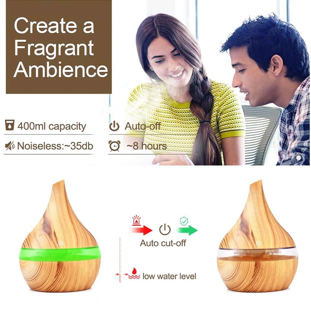 Diffuseur ultrasonique d'huile essentielle d'humidificateur d'air électrique de grain en bois