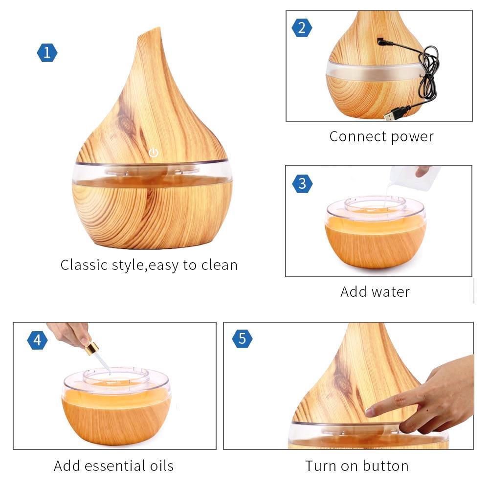 Diffuseur ultrasonique d'huile essentielle d'humidificateur d'air électrique de grain en bois