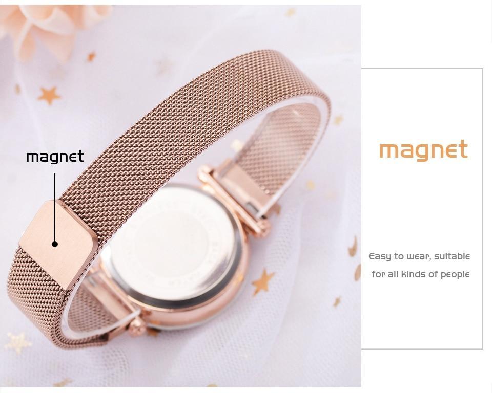 À la mode Unique maille aimant boucle exotique étoilé diamant concepteur de luxe dames femmes montre