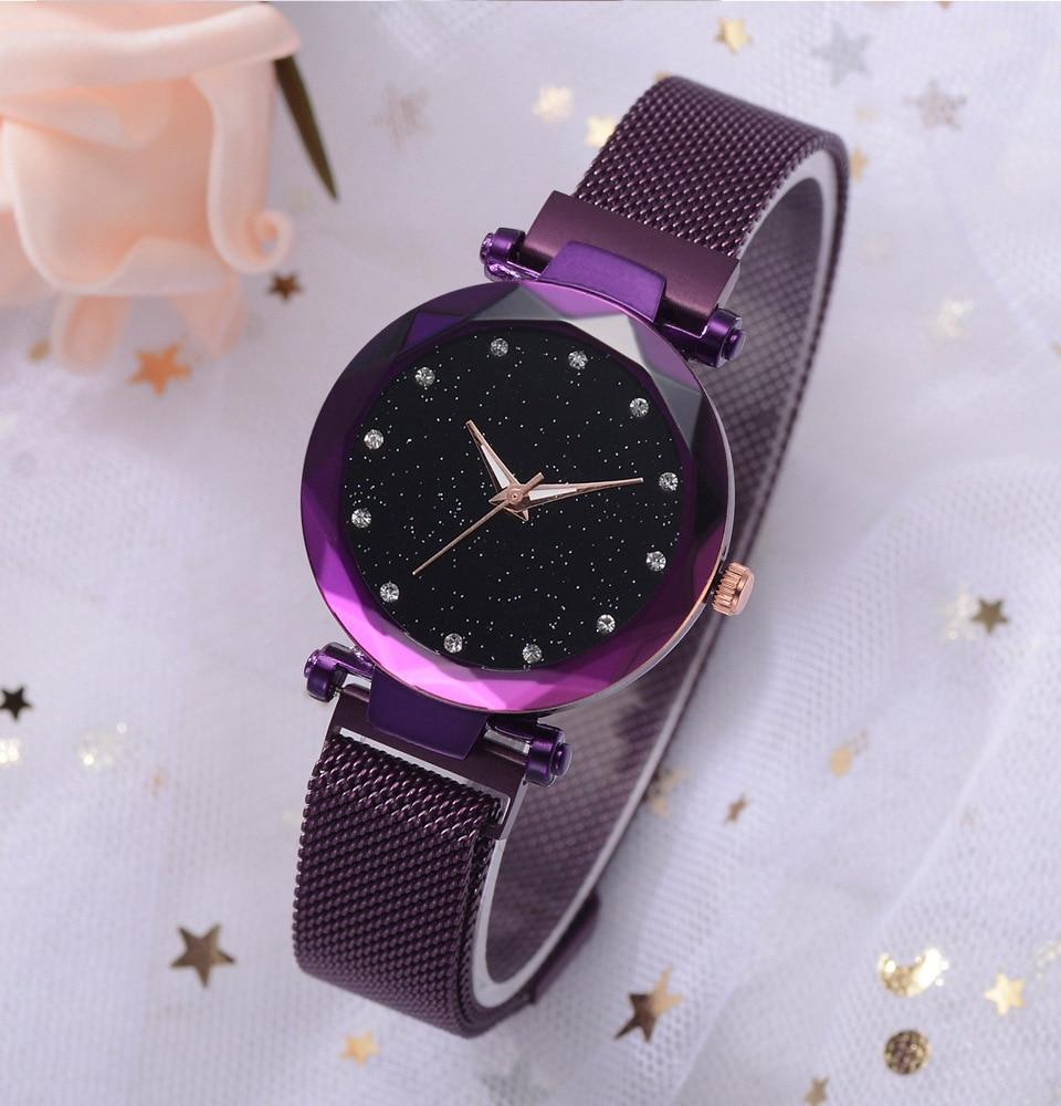 À la mode Unique maille aimant boucle exotique étoilé diamant concepteur de luxe dames femmes montre